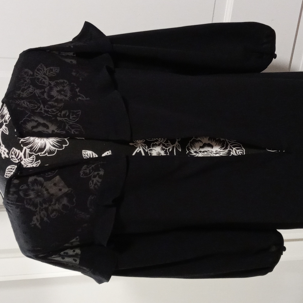 🆕️ 🖤LOFT🖤 - Black L/S Dress w/Sheer Polka Dot Ruffle Detail - Picture 11 of 16